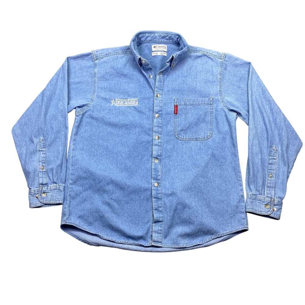 Columbia Mens Denim Shirt Blue Abracadabra Americas Cup 2000 Long Sleeve Medium